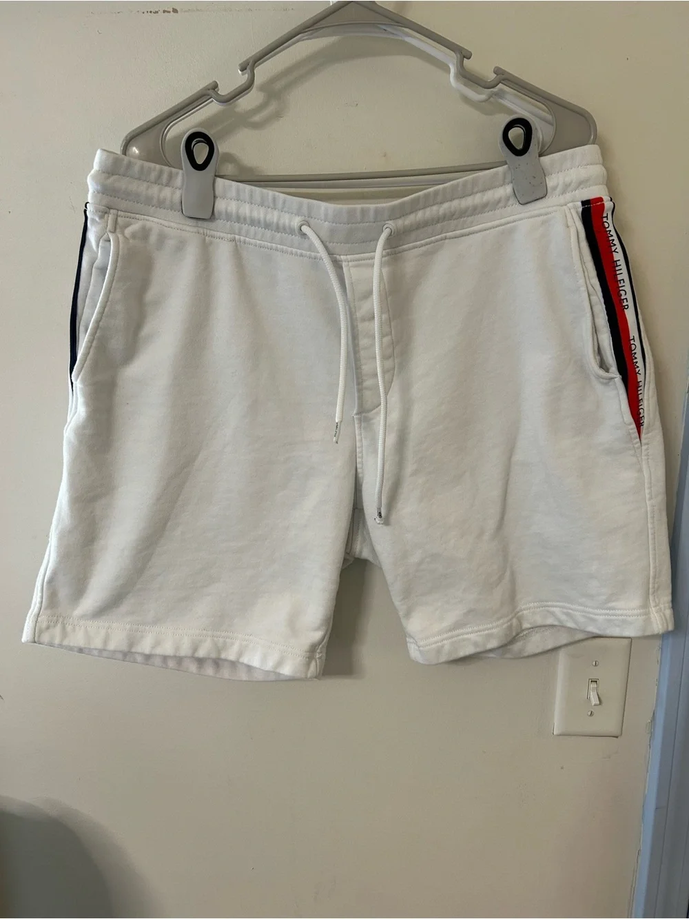 Tommy Hilfiger White Shorts with Red & Navy Logo Trim